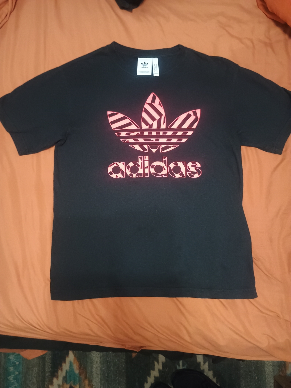 Adidas Black Tee with Pink Trefoil Logo